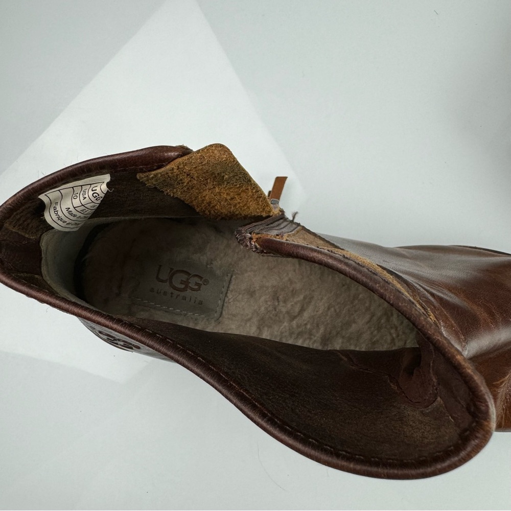 Ugg Boots Penelope Booties Solid Dark Brown‎ Genuine Leather Sheepskin Lined Zip - Picture 11 of 12